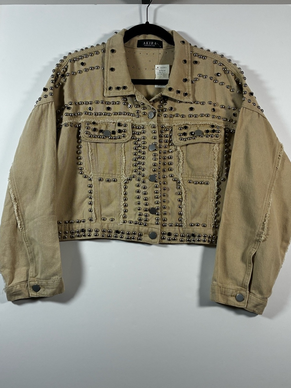 AKIRA Biege Studded Cropped Jean Jacket